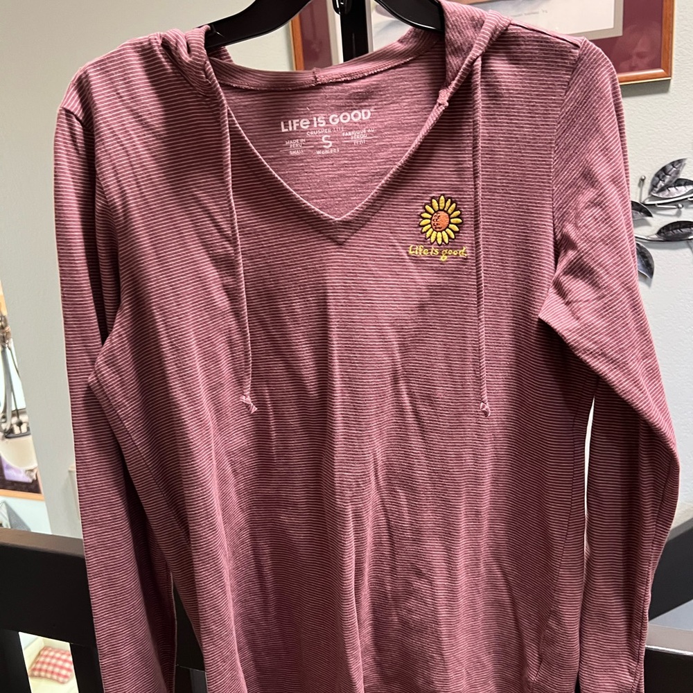 Life Is Good Maroon Hoodie with Sunflower Embroidery #288 - Picture 4 of 4
